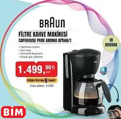 BRAUN FİLTRE KAHVE MAKİNESİ CAFEHOUSE PURE AROMA KF560/1